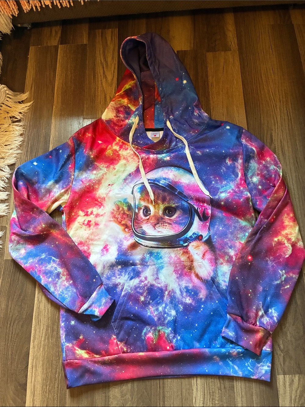 Galaxy Cat Astronaut Graphic Hoodie- Tie-Dye Multicolor- Size Large